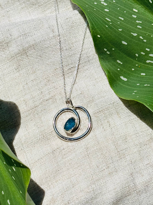 Blue signature swirl sea glass necklace
