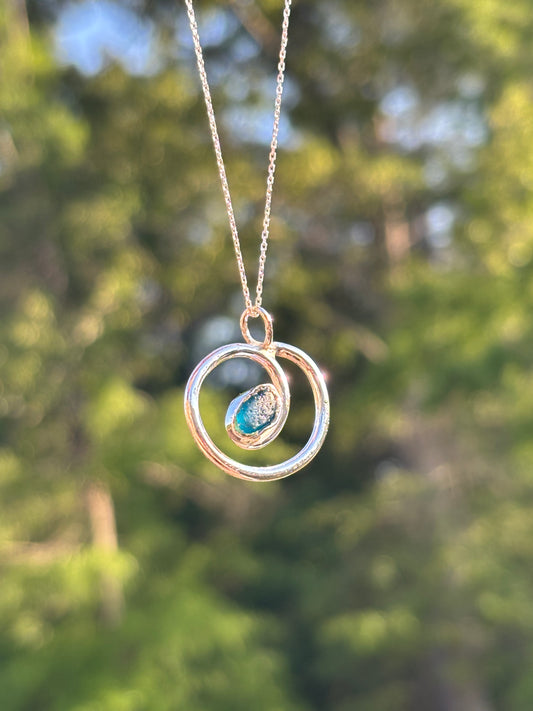 Blue signature swirl sea glass necklace