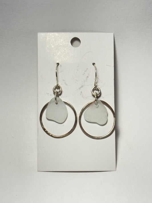 White sea glass hoop earrings