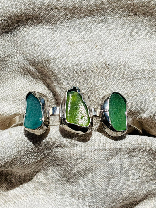One-of-a-kind Sea glass Cuff bracelet