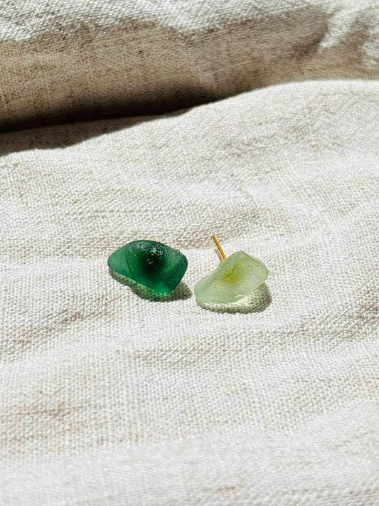 Mismatched green and blue sea glass studs