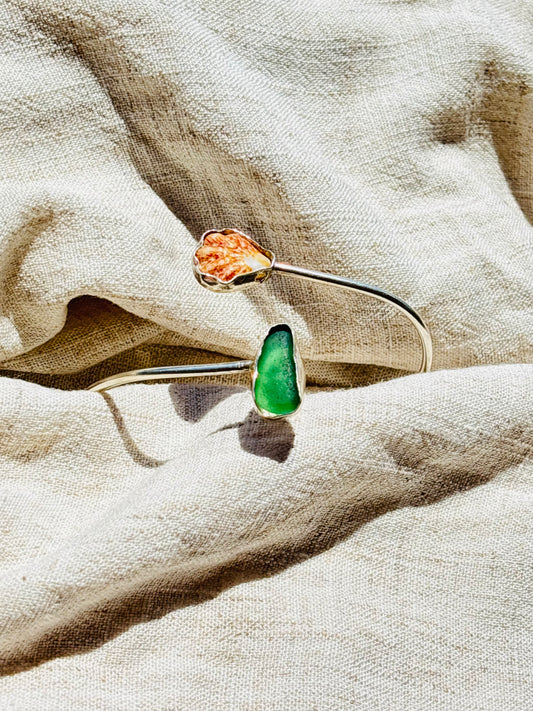 Silver shell and Seaglass bracelet