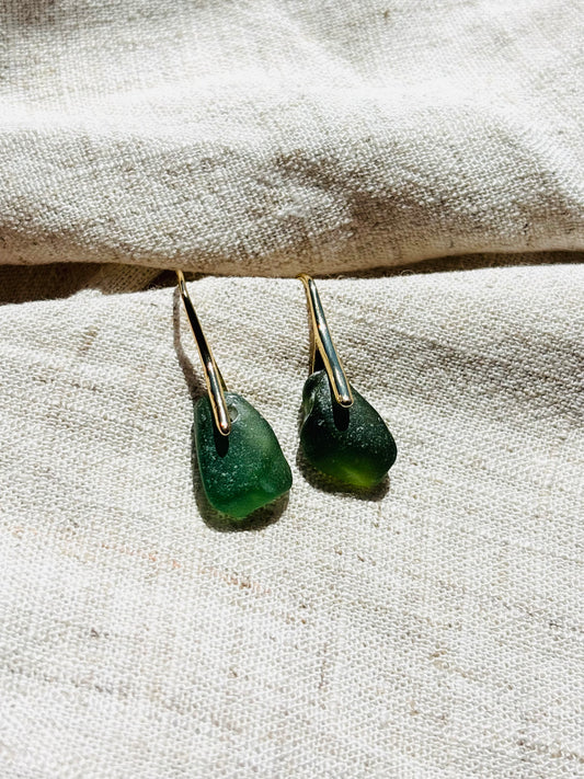 Olive green Sea glass earrings
