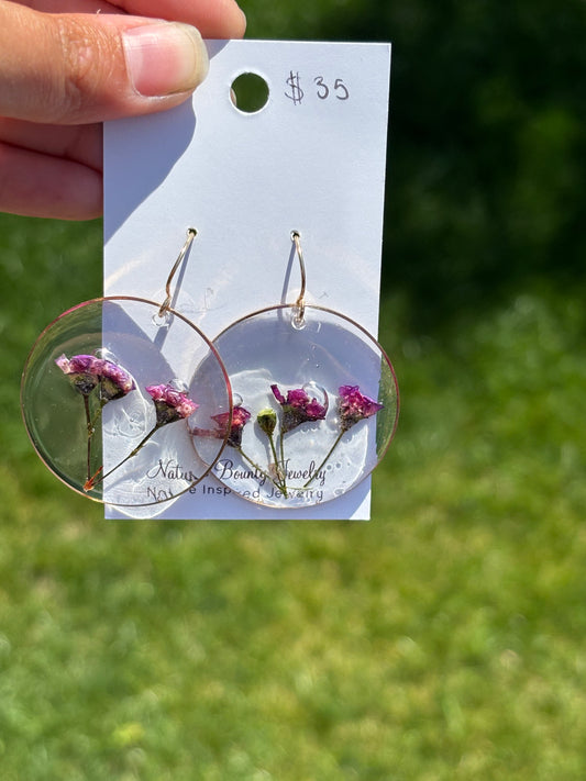Purple wax flower earrings
