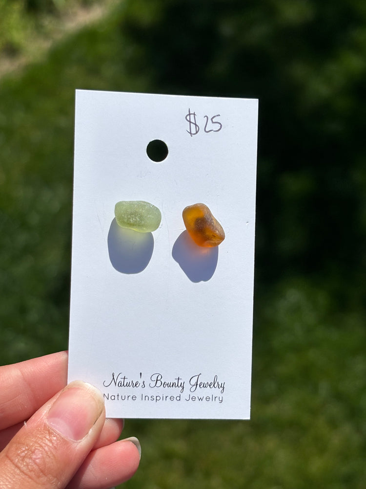 Brown mismatched sea glass earrings