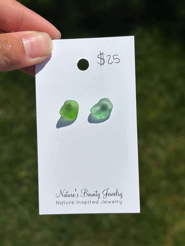 Mismatched green and blue sea glass studs