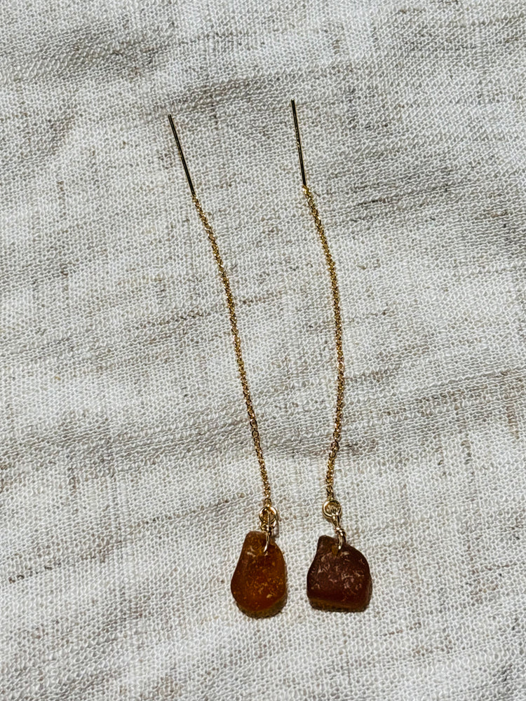Gold sea glass chain through earrings