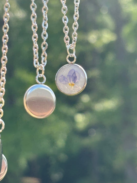 Purple pressed flower necklace