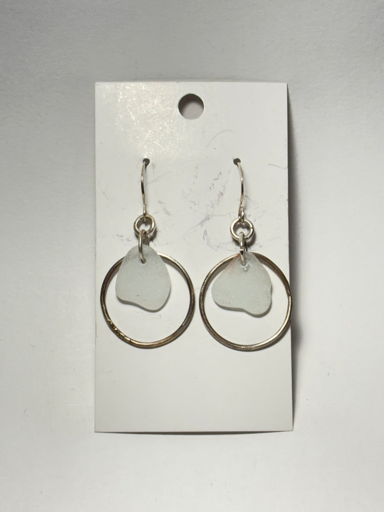 White sea glass hoop earrings