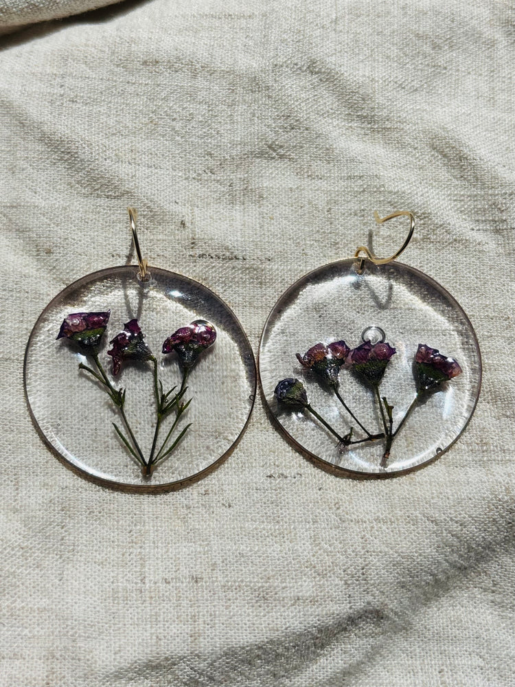 Purple wax flower earrings