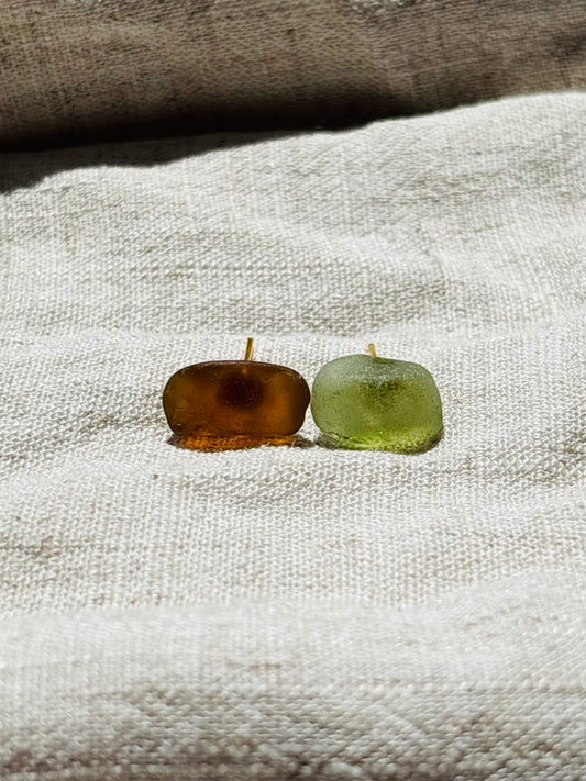 Brown mismatched sea glass earrings