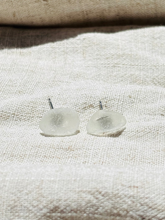 White sea glass studs