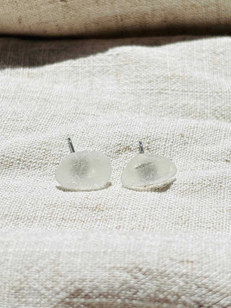 White sea glass studs