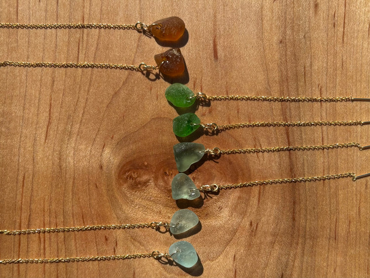 Gold sea glass chain through earrings