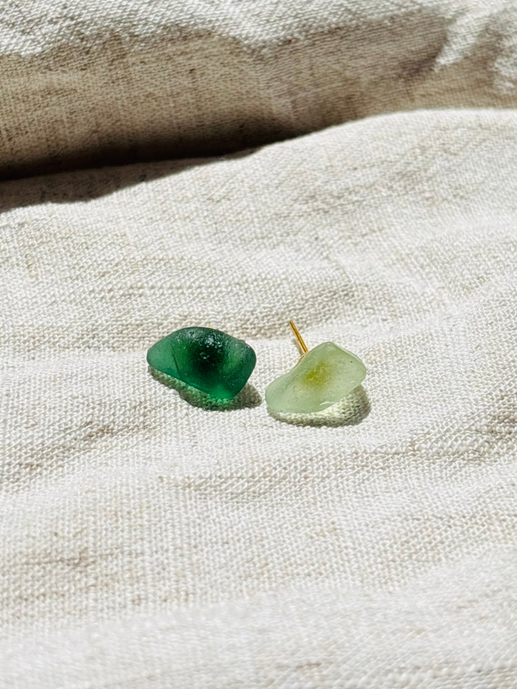Mismatched green and blue sea glass studs