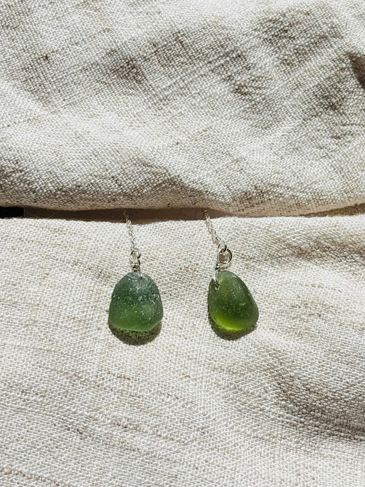 Single Seaglass chain through earrings