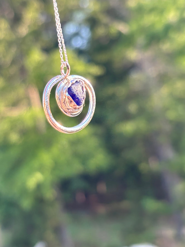Blue signature swirl sea glass necklace