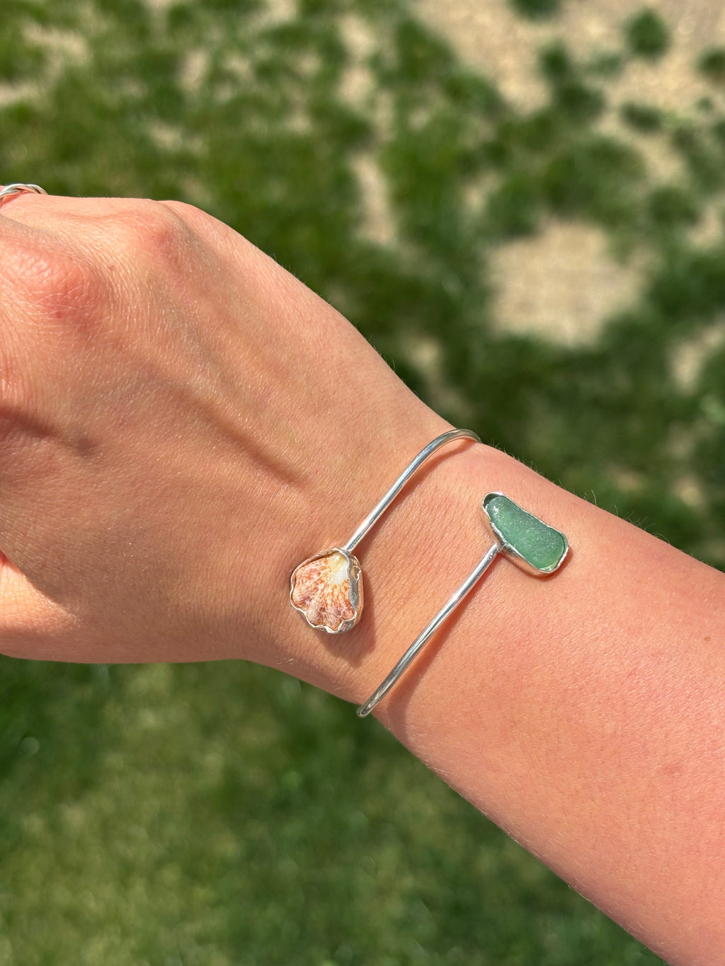Silver shell and Seaglass bracelet