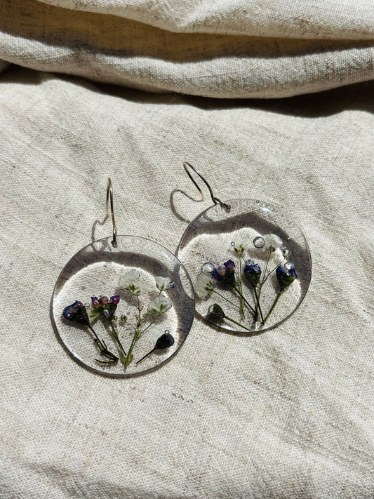 Baby's breath and blue wax flower earrings