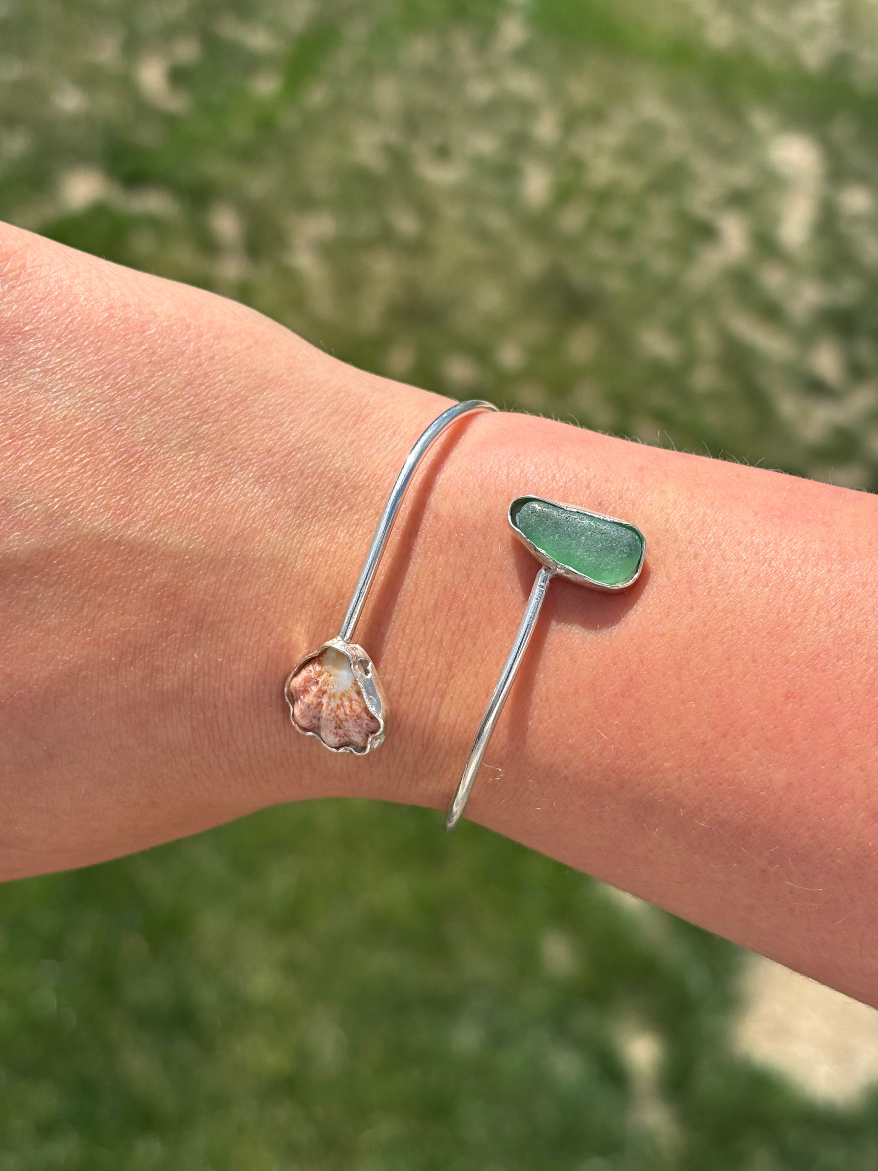 Silver shell and Seaglass bracelet