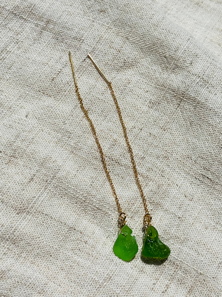 Gold sea glass chain through earrings