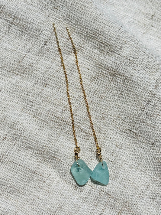 Gold sea glass chain through earrings