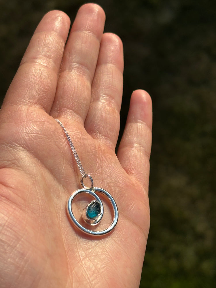 Blue signature swirl sea glass necklace