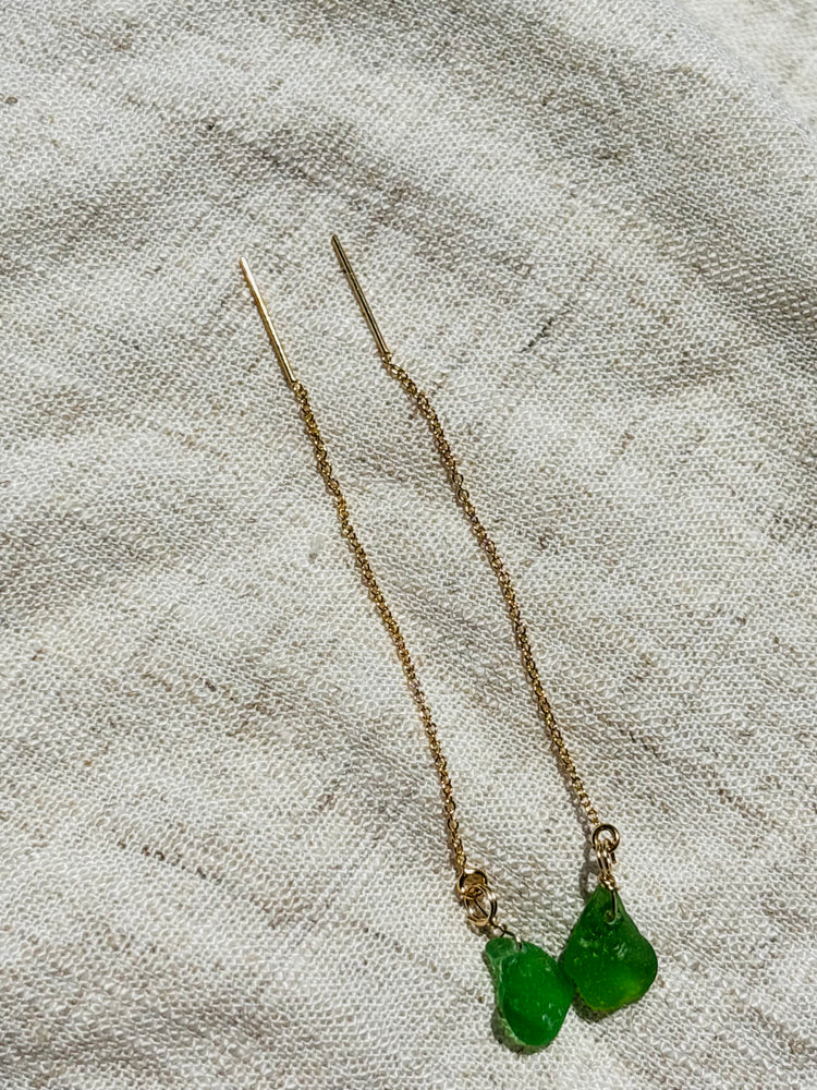 Gold sea glass chain through earrings