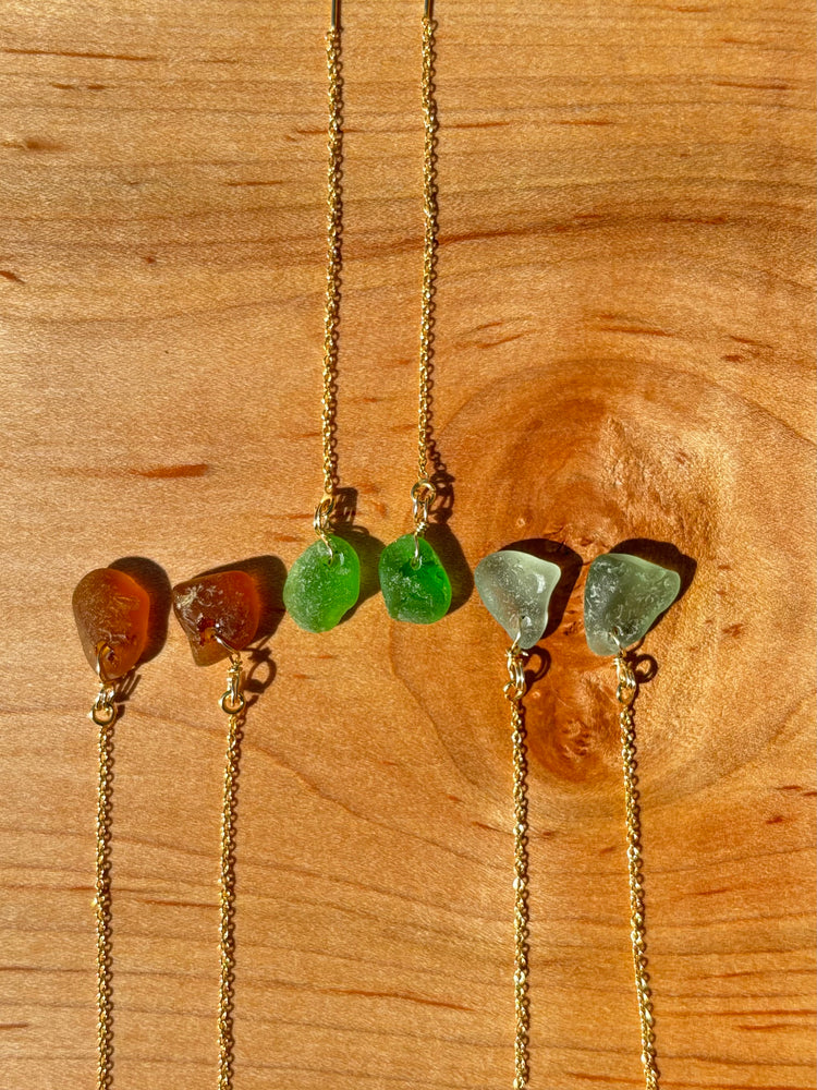 Gold sea glass chain through earrings