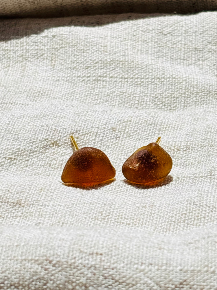 Brown sea glass studs