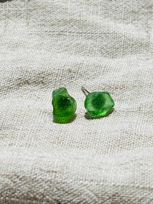 Light green sea glass studs