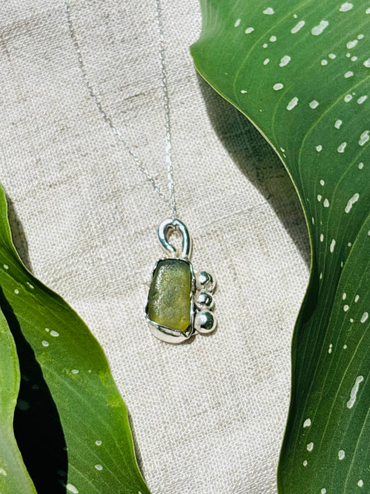 Green Bubbly Sea glass Necklace