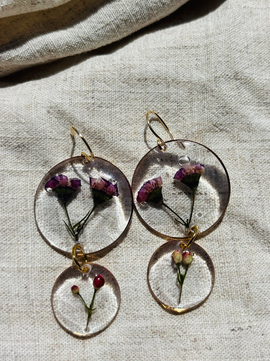 Pink wax flower earrings
