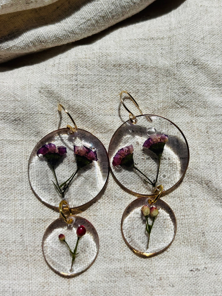 Pink wax flower earrings