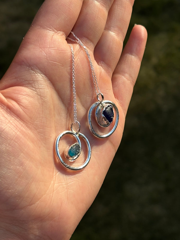 Blue signature swirl sea glass necklace