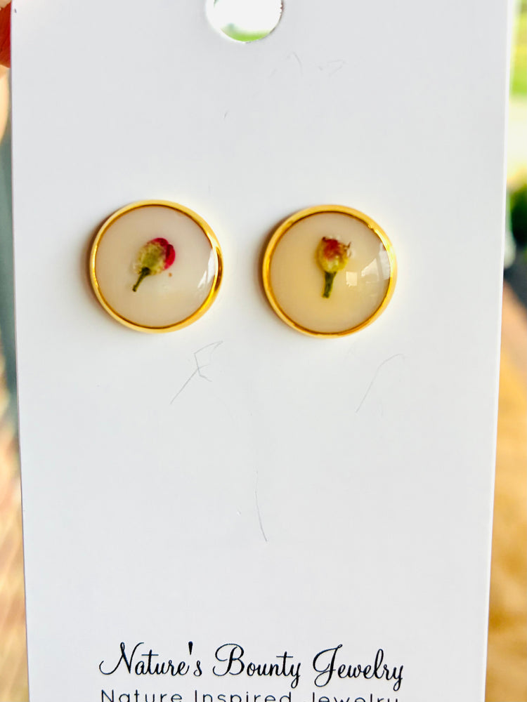 Pink wax flower stud earrings