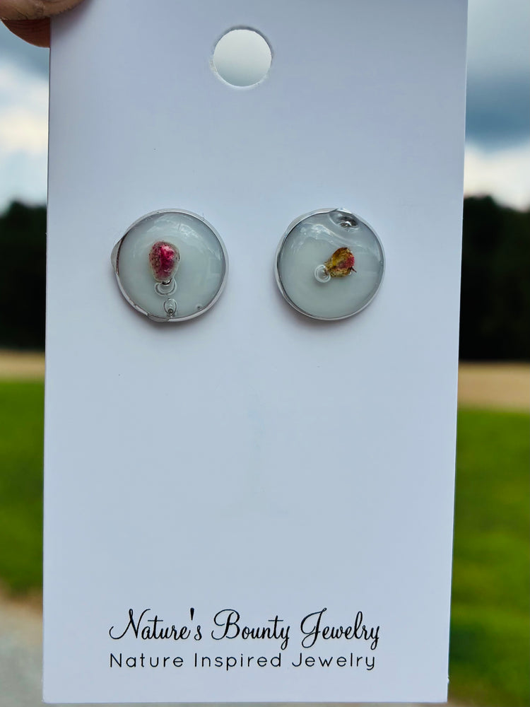 Pink wax flower stud earrings