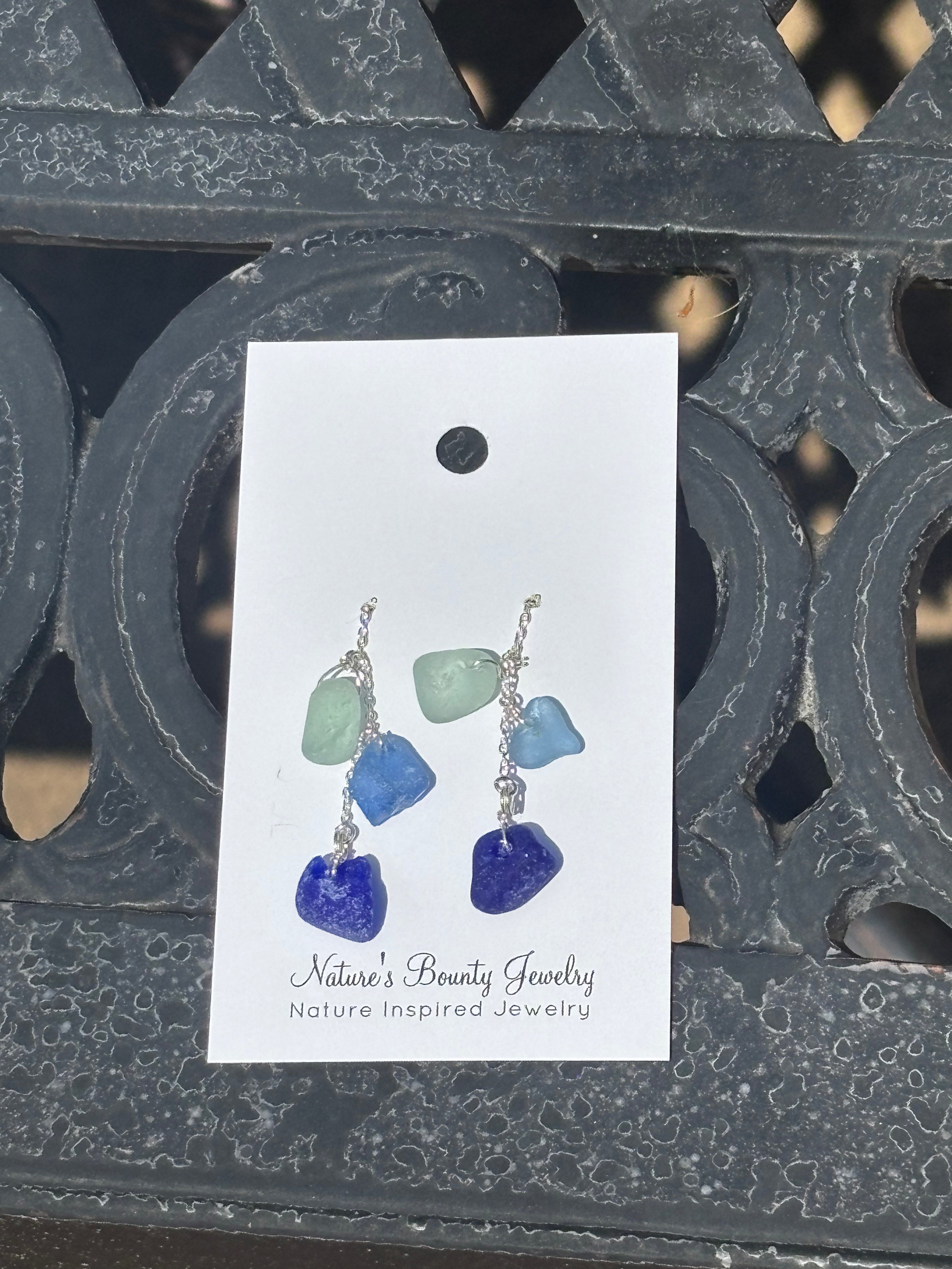 Stacked chain through Seaglass earrings