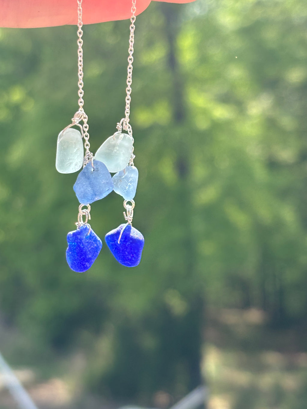 Stacked chain through Seaglass earrings