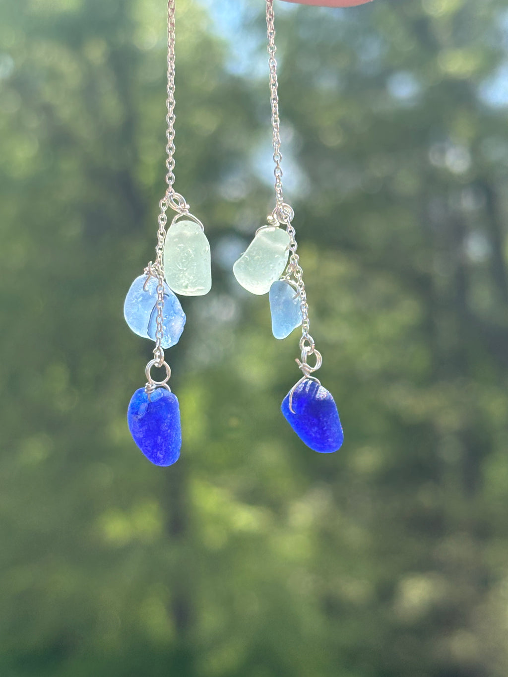 Stacked chain through Seaglass earrings