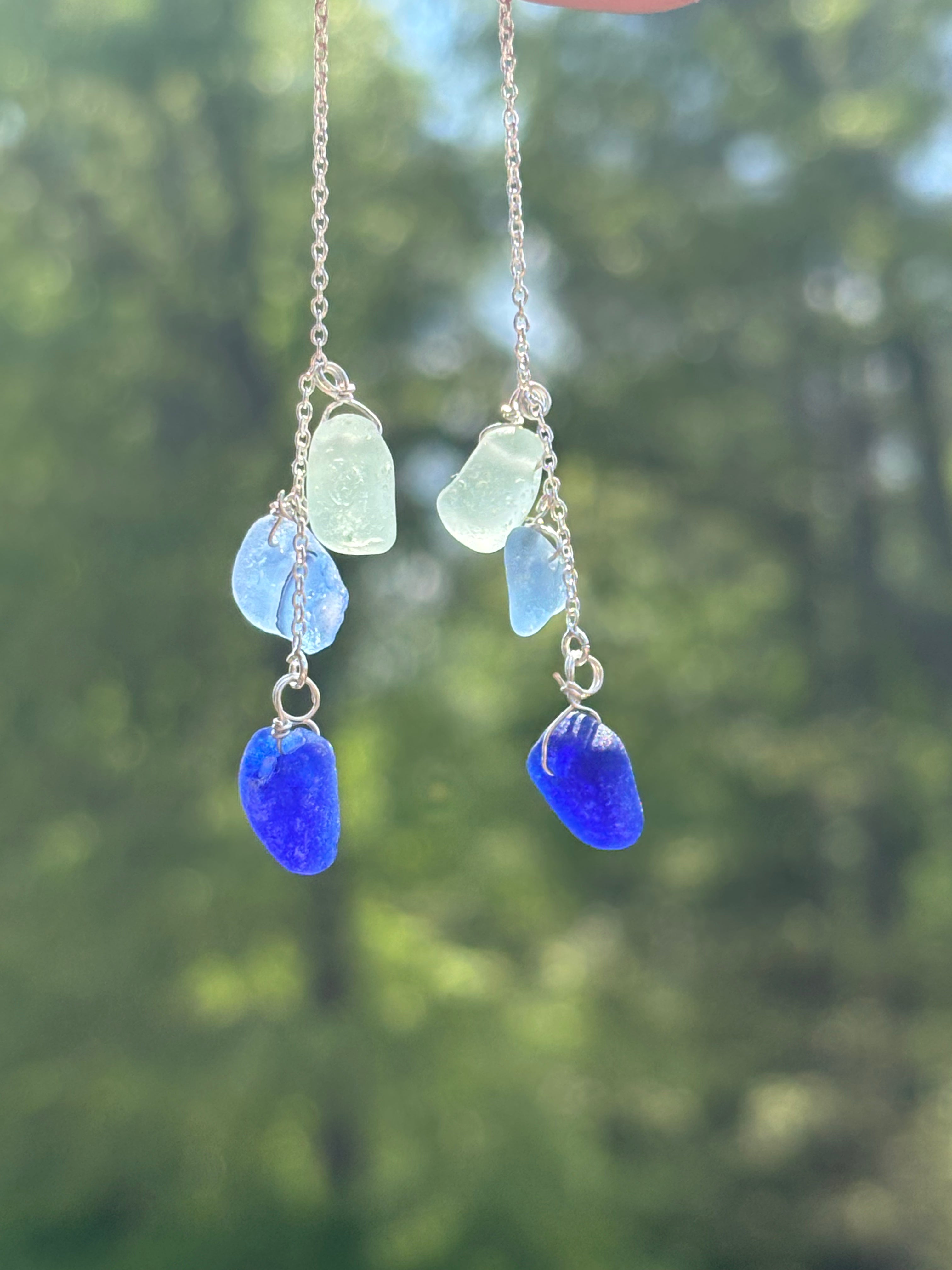 Stacked chain through Seaglass earrings