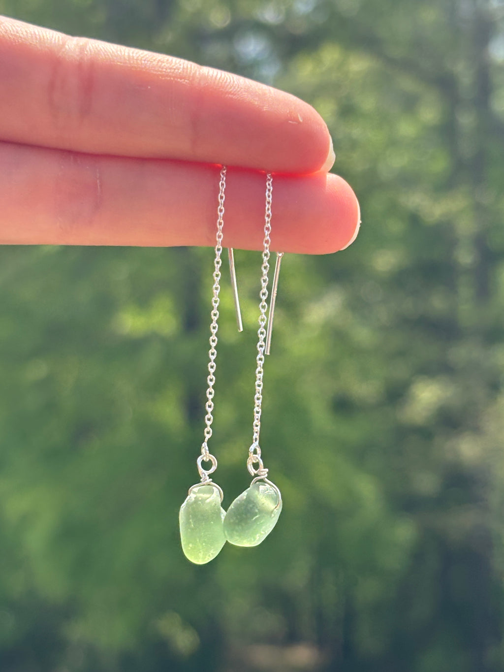 Single Seaglass chain through earrings
