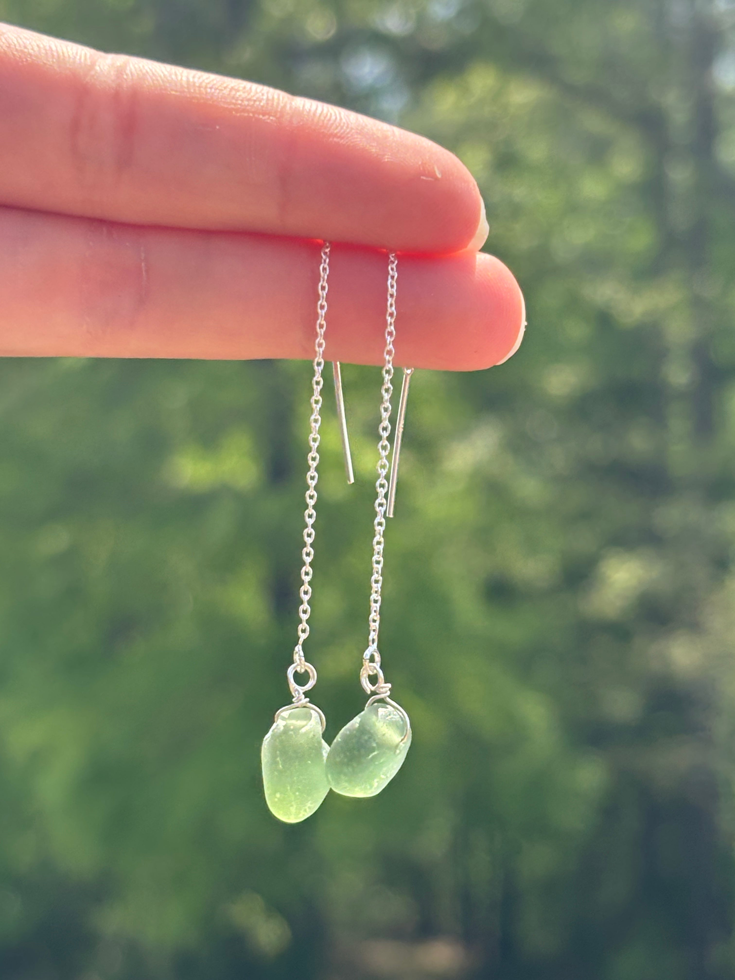 Single Seaglass chain through earrings