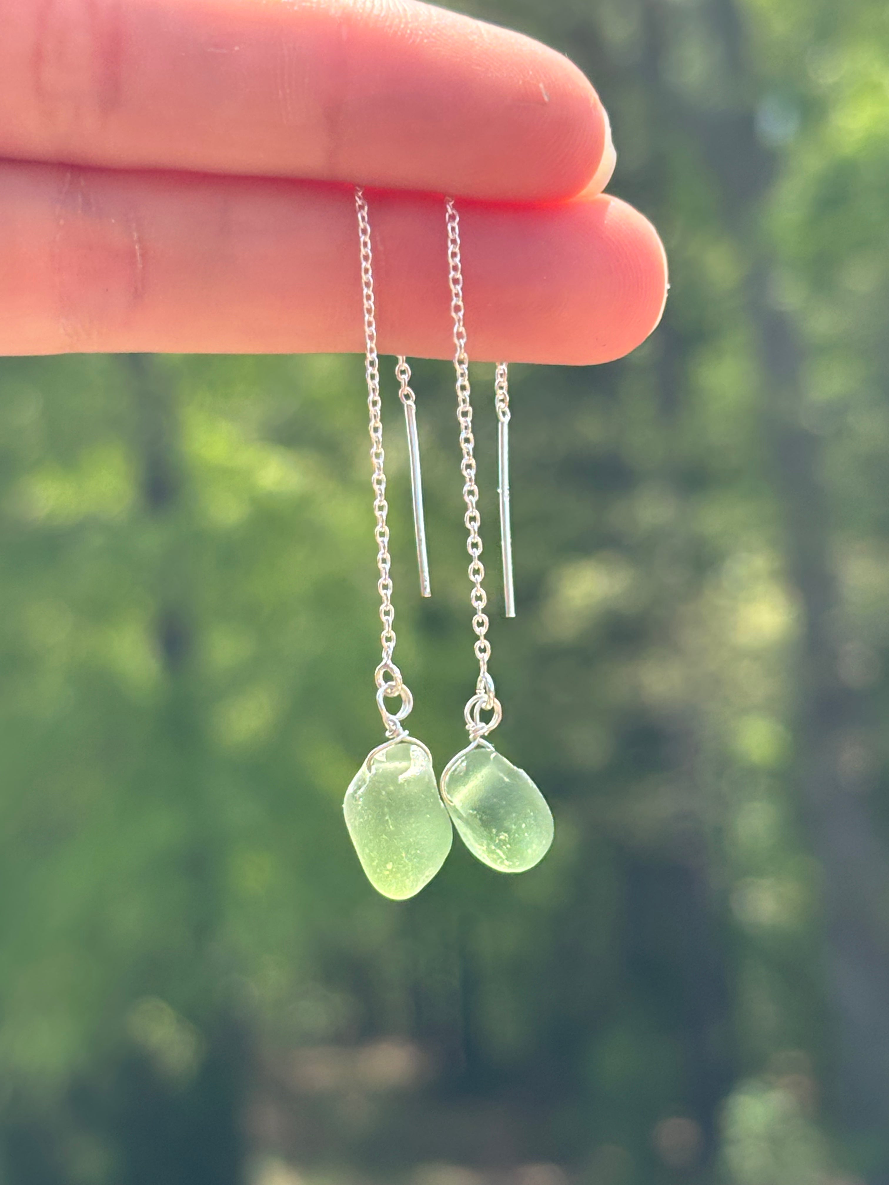 Single Seaglass chain through earrings
