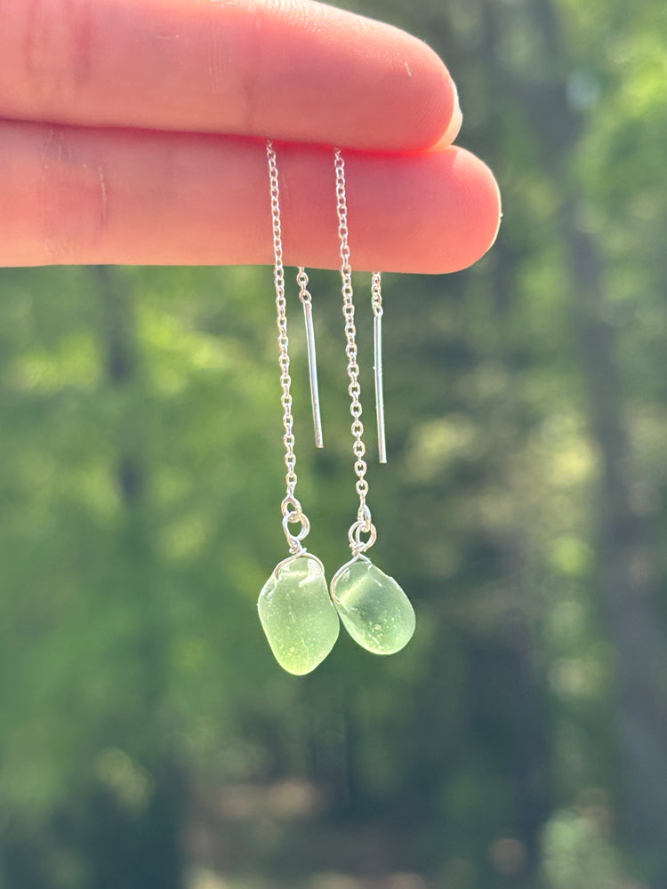 Single Seaglass chain through earrings