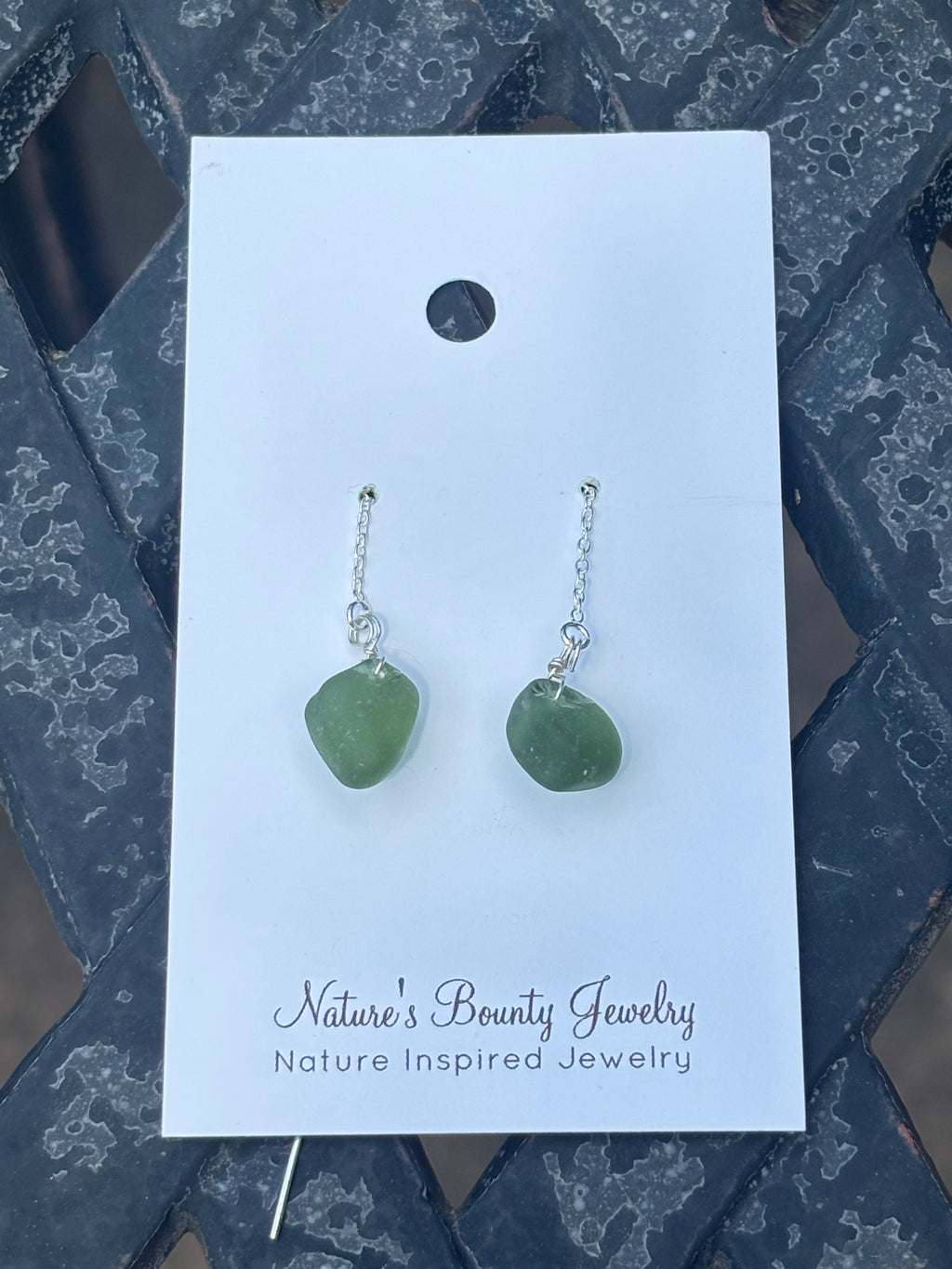 Single Seaglass chain through earrings