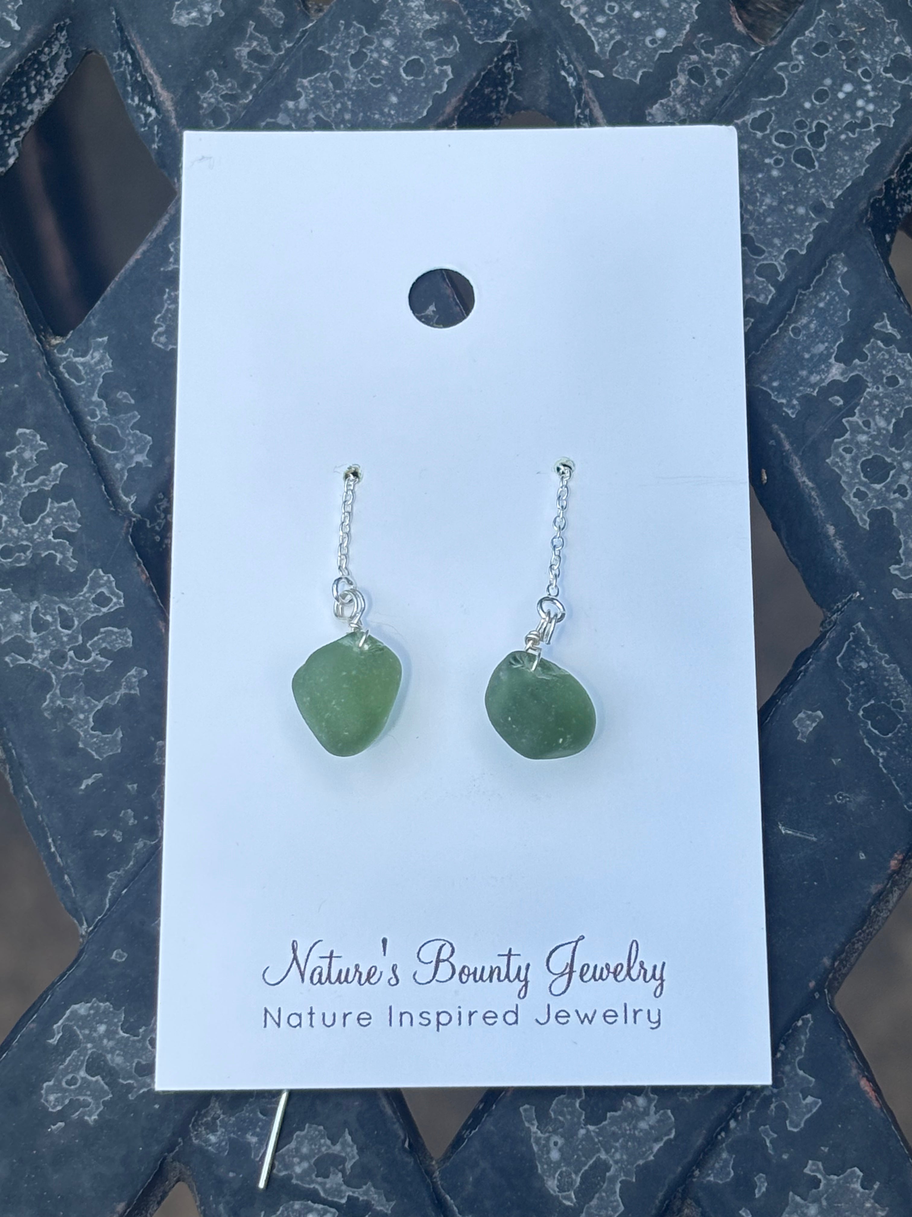 Single Seaglass chain through earrings