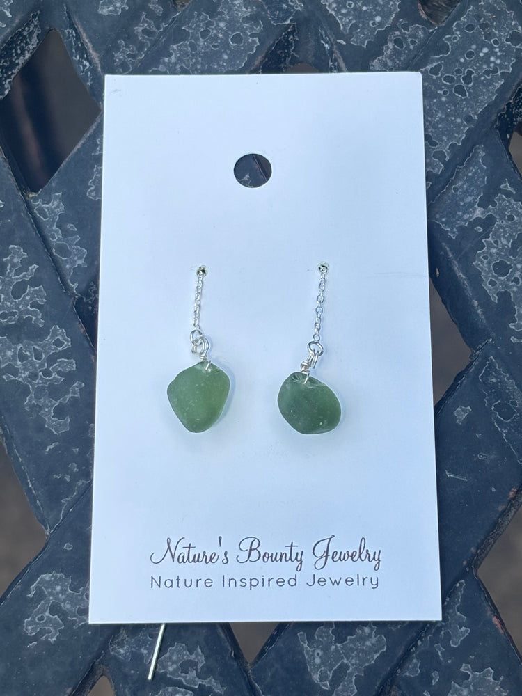 Single Seaglass chain through earrings