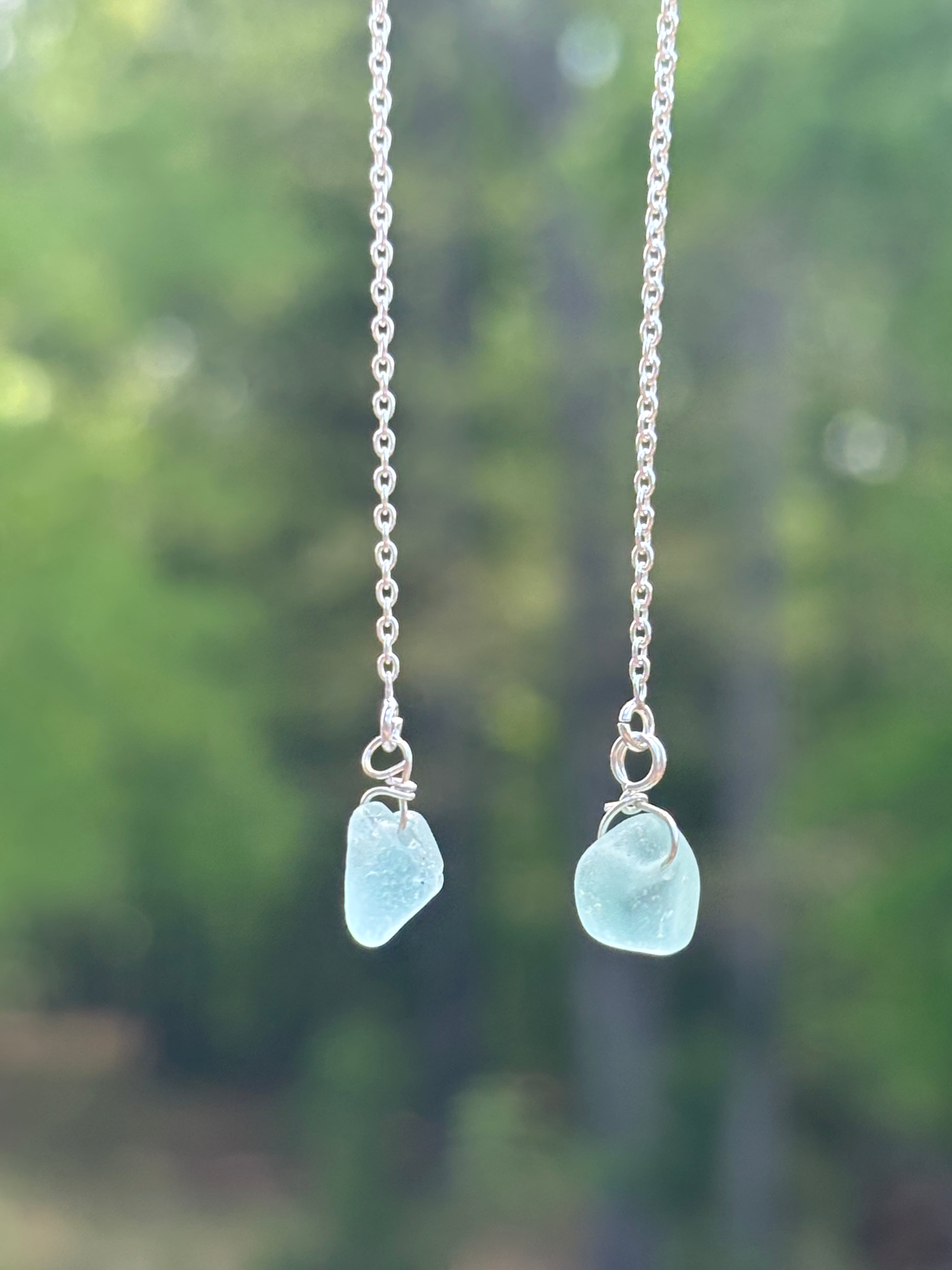 Single chain through sea glass earrings