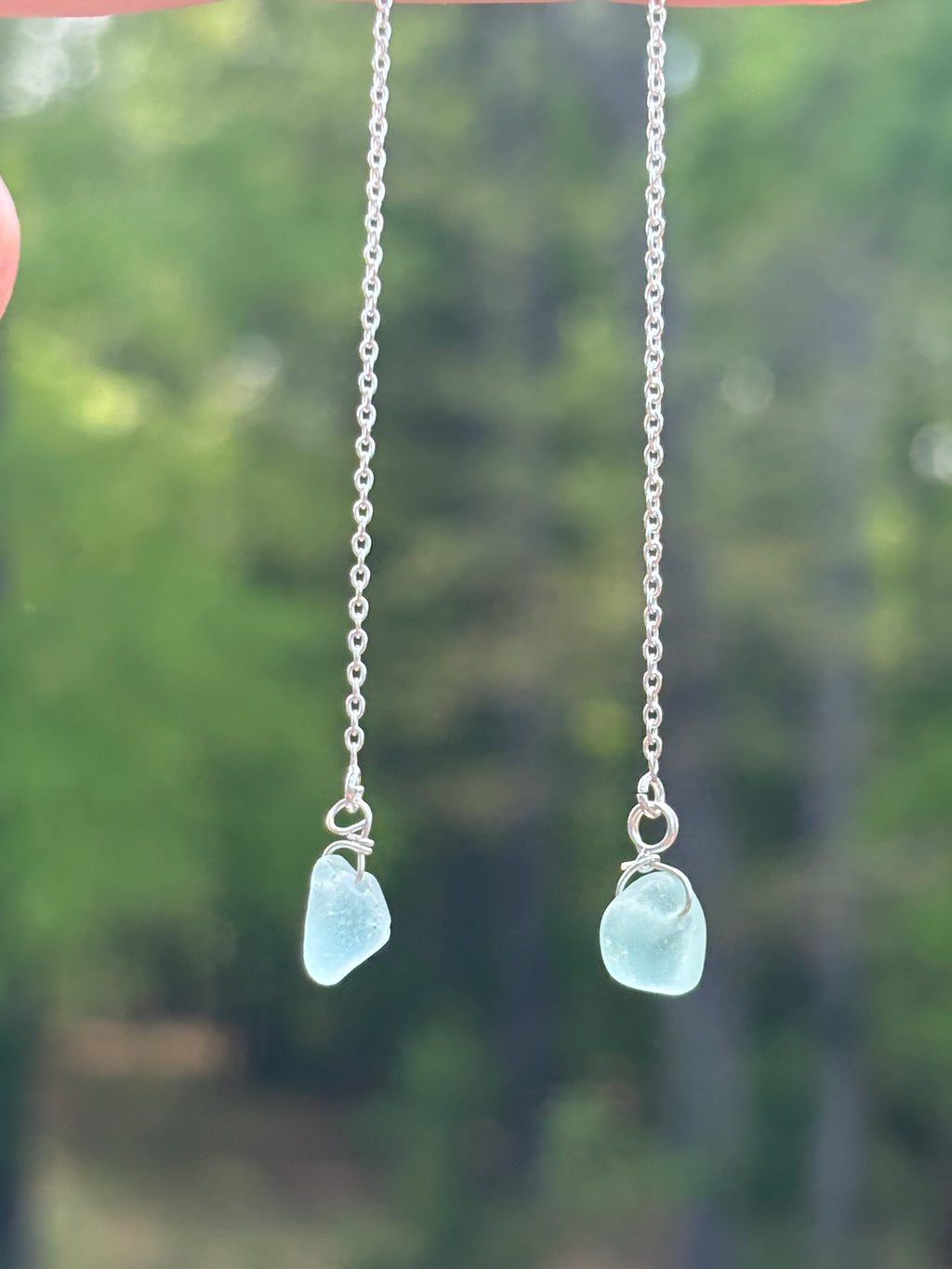 Single chain through sea glass earrings